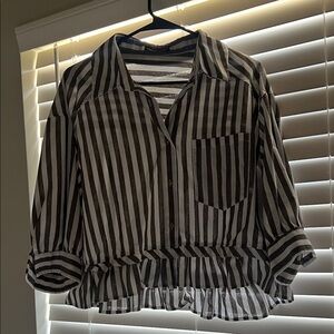 Striped Brown and White Blouse